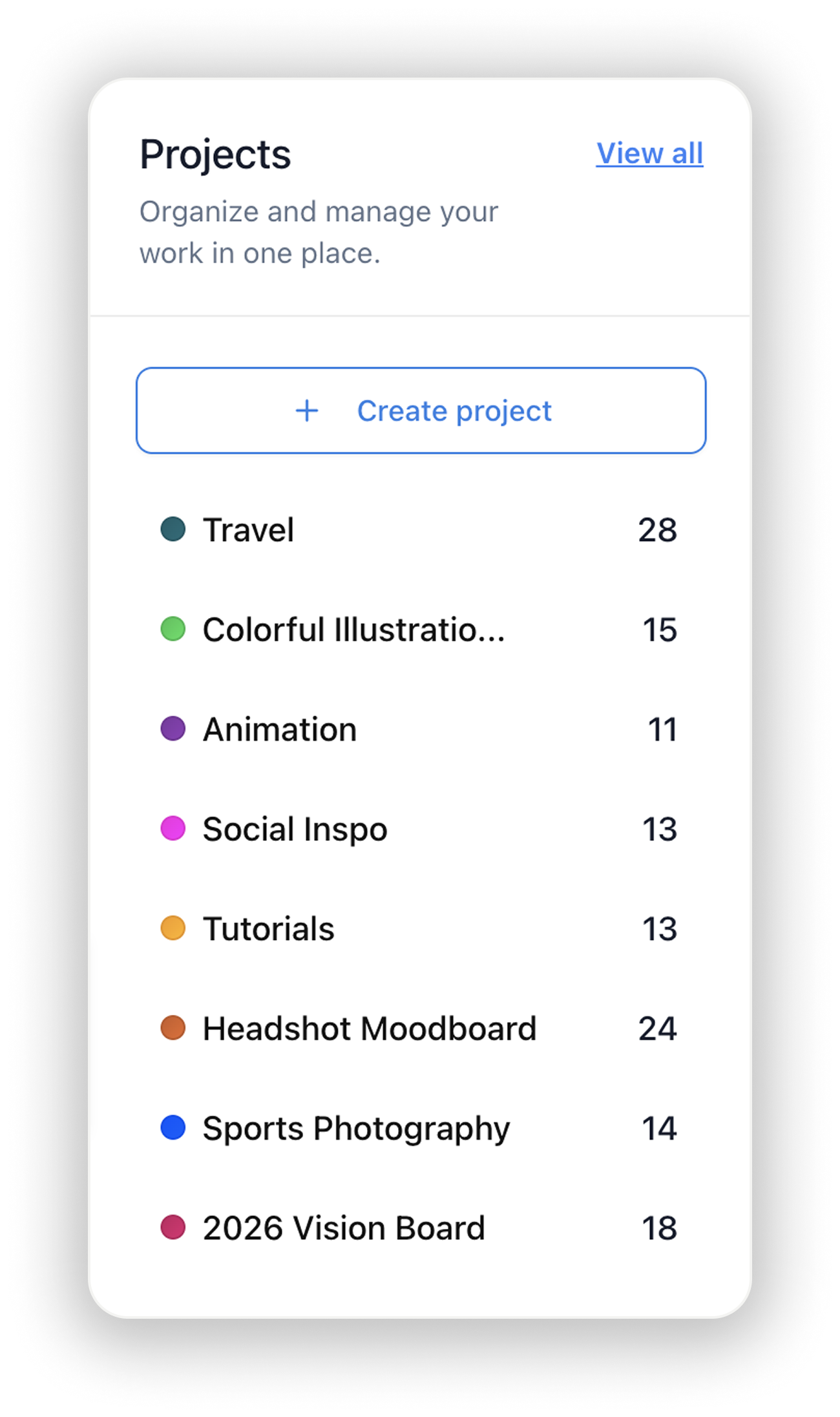 Projects panel